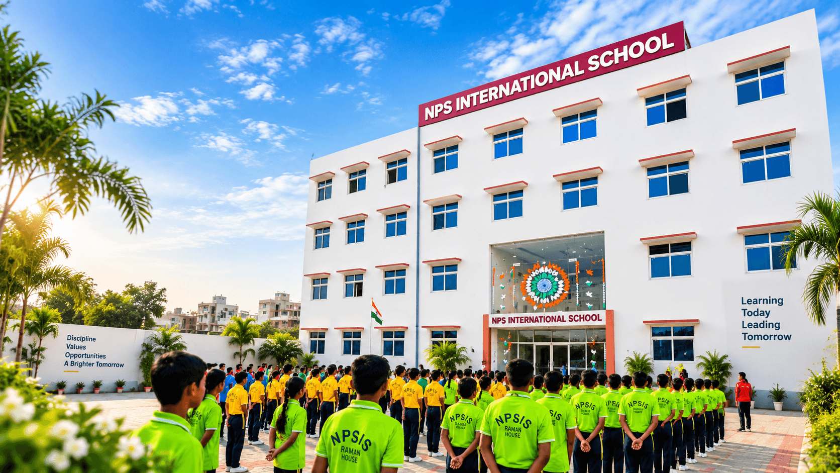Students gathered in the courtyard of NPS International School, Prime City 3 Campus, Greater Noida West